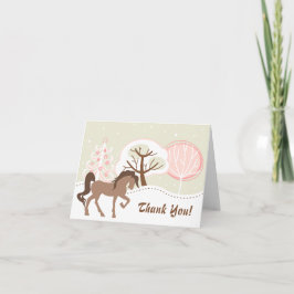 Tarjeta De Agradecimiento Bonito Brown Horse Snowy Pink Winter Gracias