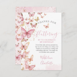 Tarjeta De Agradecimiento Bonito Chica de mariposas rosadas Primer cumpleaño