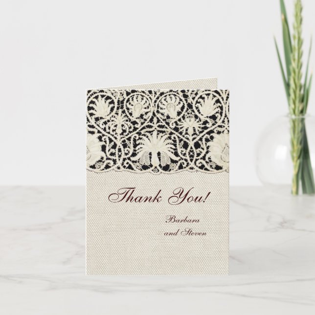 Tarjeta De Agradecimiento Bonito clásico blanco de línea de encaje antiguo b (Anverso)