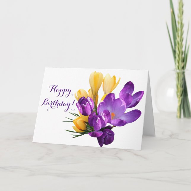 Tarjeta De Agradecimiento Bonito croco amarillo púrpura Feliz cumpleaños flo (Anverso)
