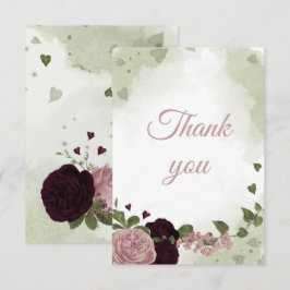 Tarjeta De Agradecimiento bonito de ciruela de burdeos y flores rosadas