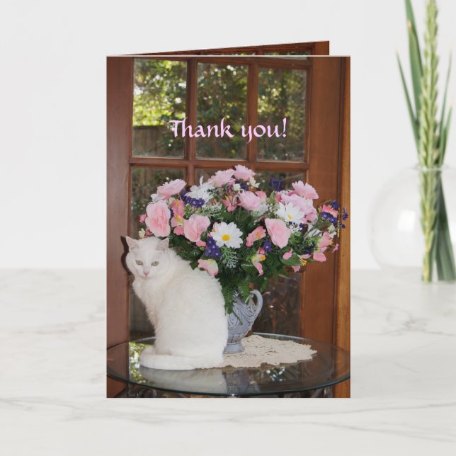 Tarjeta De Agradecimiento Bonito de personalizable Gato Blanco Gracias (Anverso)