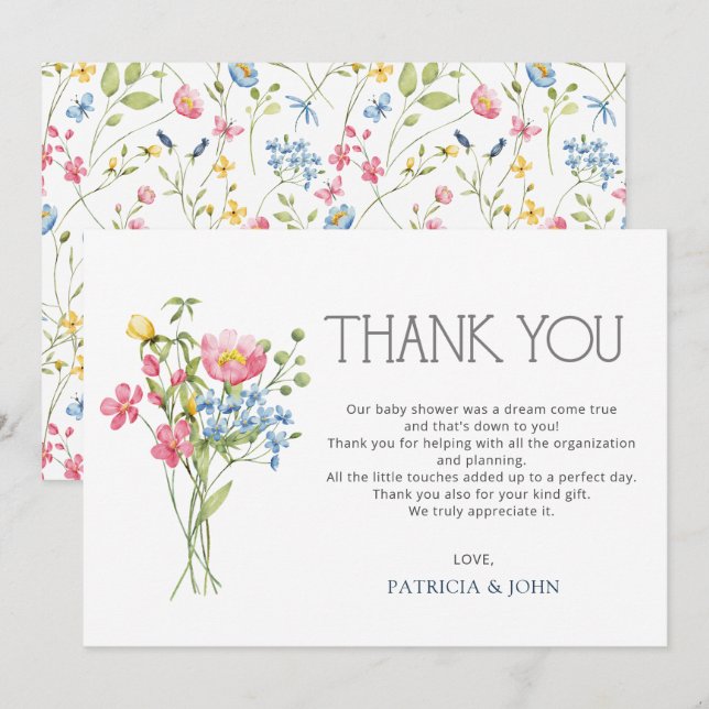 Tarjeta De Agradecimiento Bonito de verano de Wildflowers Spring (Anverso / Reverso)