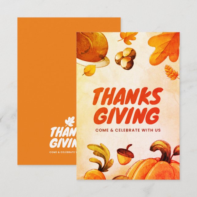 Tarjeta De Agradecimiento Bonito Día de Acción de Gracias con calabaza y hoj (Anverso / Reverso)