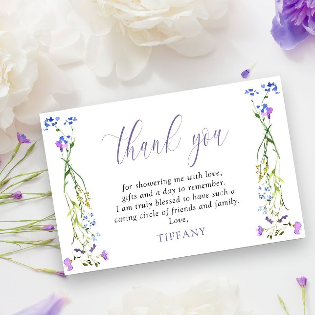Tarjeta De Agradecimiento Bonito Flor violeta Delicada Floral (Thank you cards from my Purple Wildflower Bridal Shower collection)