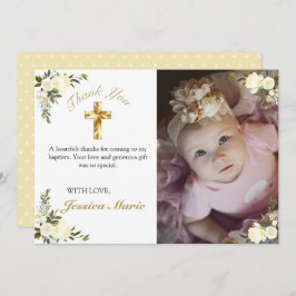 Tarjeta De Agradecimiento Bonito Floral Gold Cross Baptism Foto Gracias