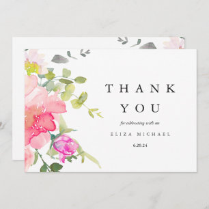 Tarjeta De Agradecimiento Bonito Flores de acuarela Baby Shower Gracias