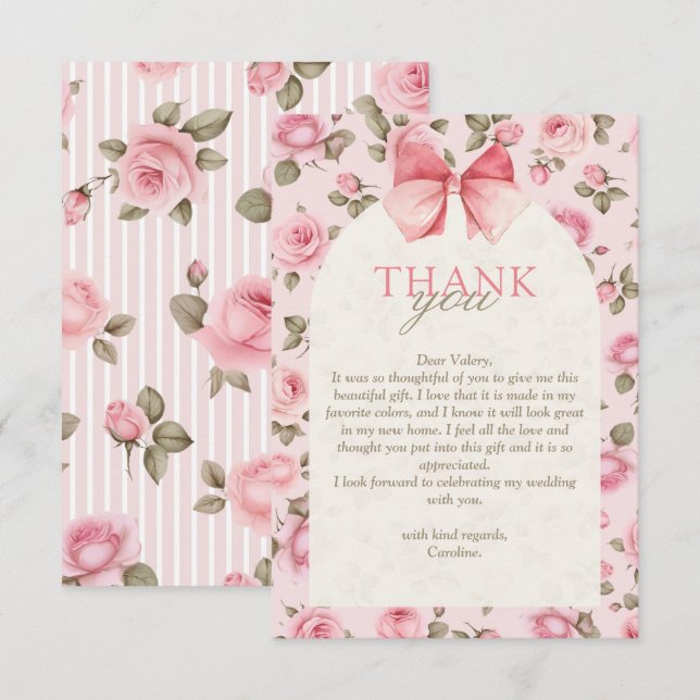 Tarjeta De Agradecimiento Bonito Flores rosa añeja ducha de novia (Anverso / Reverso)