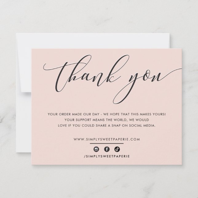 Tarjeta De Agradecimiento BONITO GRACIAS TÚ elegante negocio rosa rubor (Anverso)