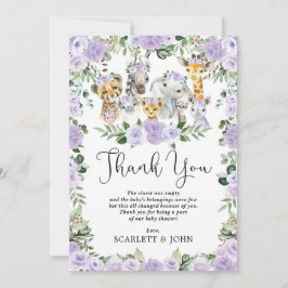 Tarjeta De Agradecimiento Bonito Jungle Animales salvajes Niña Floral Púrpur