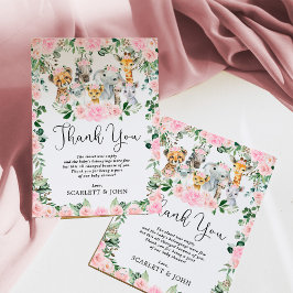 Tarjeta De Agradecimiento Bonito Jungle Animales salvajes Niña Floral Rosa