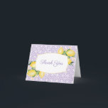 Tarjeta De Agradecimiento Bonito Lemons Lilac Purple Baby Shower Photo<br><div class="desc">Gracias a sus invitados con estas tarjetas de bonito con limones acuarelas y un patrón de fondo en lavanda y blanco.</div>