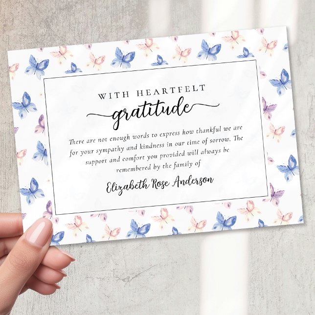 Tarjeta De Agradecimiento Bonito Mariposas Lilac Blue Sympathy Funeral (Subido por el creador)