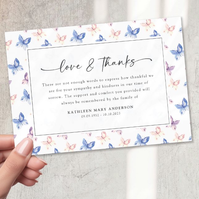 Tarjeta De Agradecimiento Bonito Mariposas Lilac Blue Sympathy Funeral (Subido por el creador)
