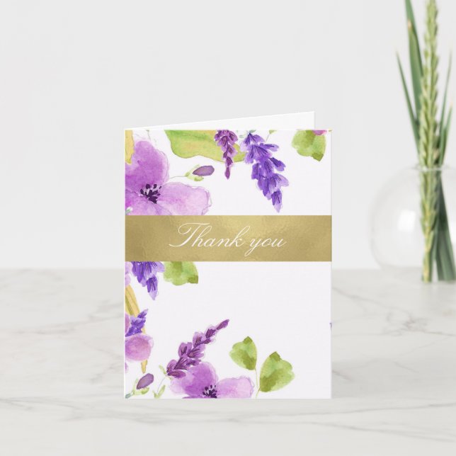 Tarjeta De Agradecimiento Bonito Morado Acuarela Floral Gracias (Anverso)