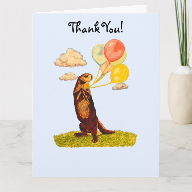 Tarjeta De Agradecimiento Bonito Otter con globos coloridos (Anverso)