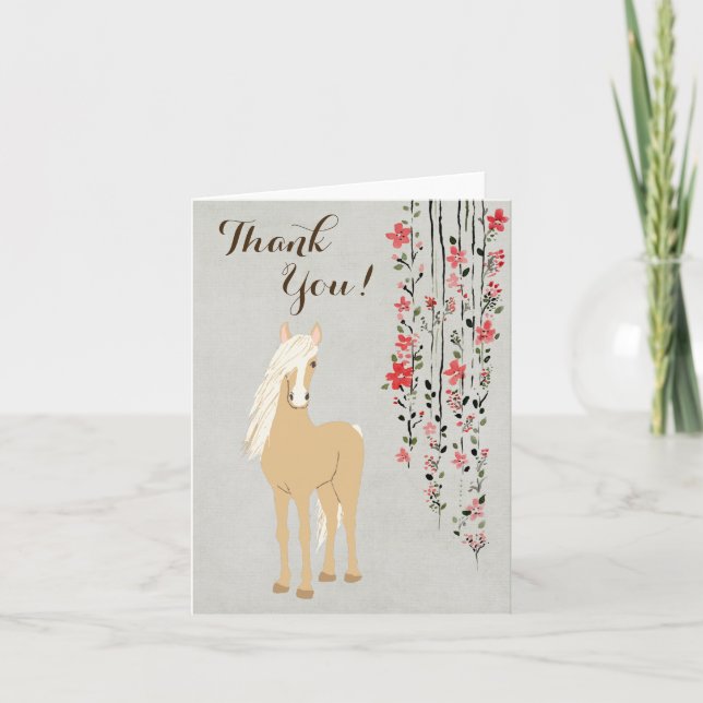 Tarjeta De Agradecimiento Bonito Palomino Pony y Flores Caballo (Anverso)