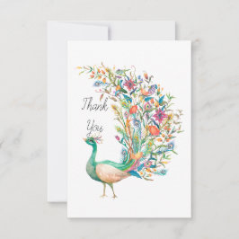 Tarjeta De Agradecimiento Bonito pavo real verde acuarela