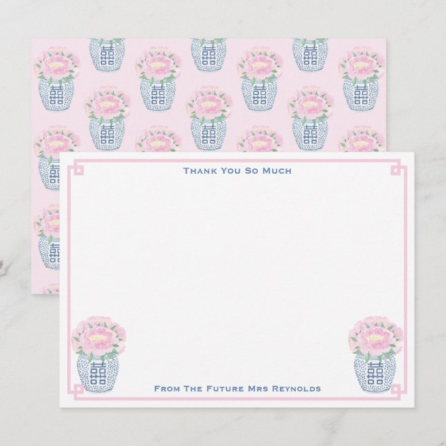 Tarjeta De Agradecimiento Bonito Peonies Ginger Jar Bridal Shower (Anverso / Reverso)