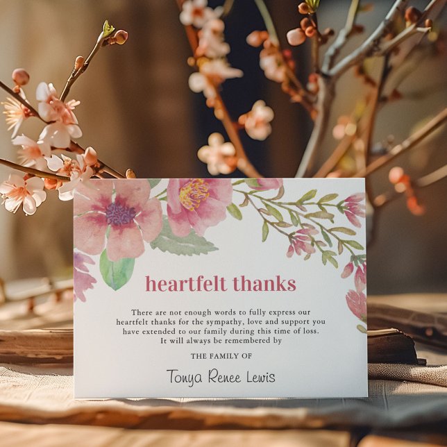 Tarjeta De Agradecimiento Bonito Pink Florals | Funeral Gracias (Subido por el creador)
