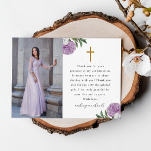 Tarjeta De Agradecimiento Bonito Purple Floral Foto De Confirmación Gracias