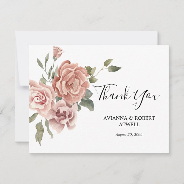 Tarjeta De Agradecimiento Bonito rosa rosa rosado seco Boda de escritura (Anverso)