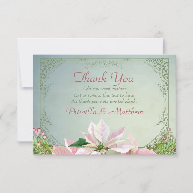 Tarjeta De Agradecimiento Bonito Winter Pine & Poinsettia Gracias Cartas (Anverso)