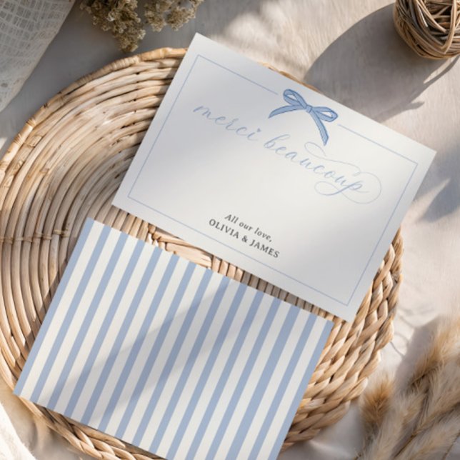 Tarjeta De Agradecimiento Bonjour Bébé Azul Paris Torre Eiffel Baby Shower (Subido por el creador)