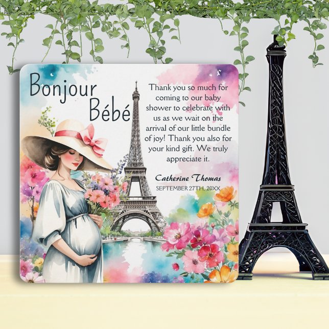 Tarjeta De Agradecimiento Bonjour Bebe Floral Eiffel Torre Paris Baby Shower (Subido por el creador)