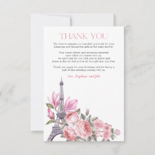 Tarjeta De Agradecimiento Bonjour Bebe Floral French Baby Shower