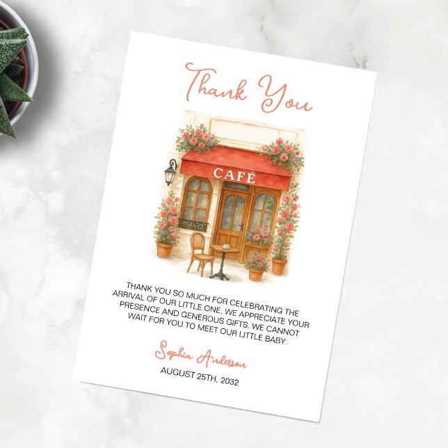 Tarjeta De Agradecimiento Bonjour Bebe Paris French Cafe Baby Shower (Subido por el creador)