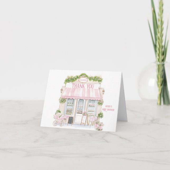 Tarjeta De Agradecimiento Bonjour Bebe Pink Parisi Cafe Bebé Chica Ducha (Anverso)