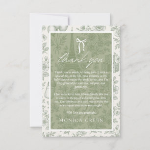 Tarjeta De Agradecimiento Bonjour Bebe Sage Green Toile Baby Shower francés