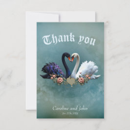 Tarjeta De Agradecimiento Bono eterno, cisnes negros y blancos enamorados.