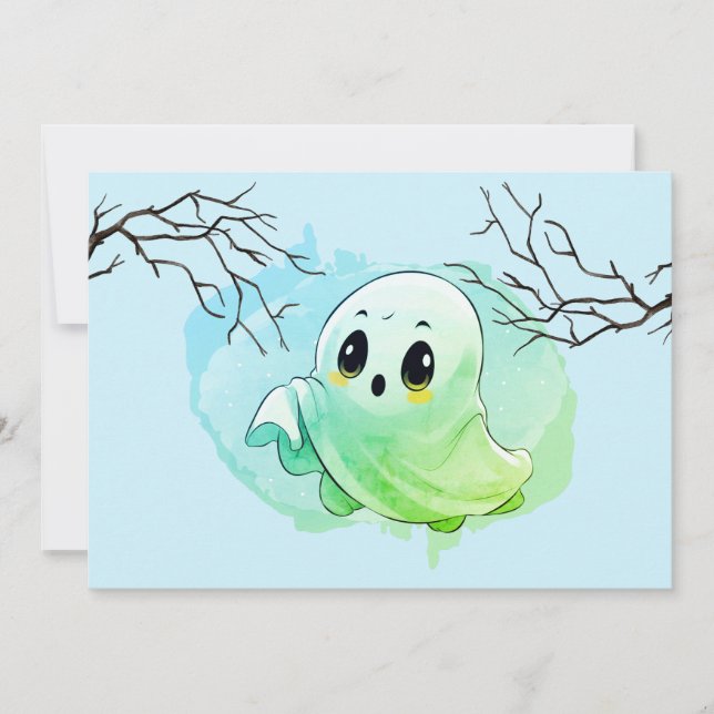 Tarjeta De Agradecimiento Boo Baby Shower Halloween Blue Themed Fiesta (Anverso)