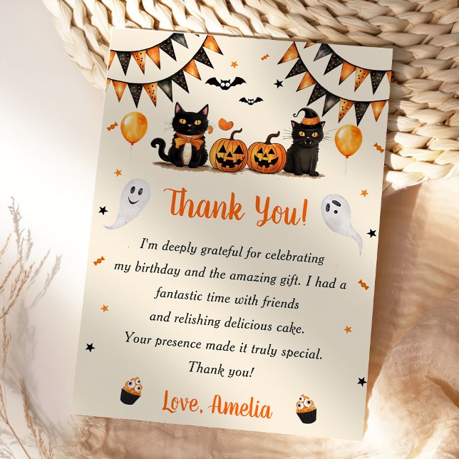 Tarjeta De Agradecimiento Boo Black Cat Halloween Party (Subido por el creador)