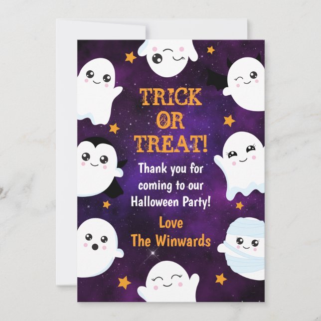 Tarjeta De Agradecimiento Boo Ghosts Halloween Party (Anverso)