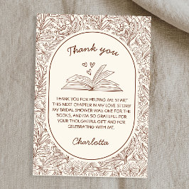 Tarjeta De Agradecimiento Book Club Theme Floral Brown Bridal Shower