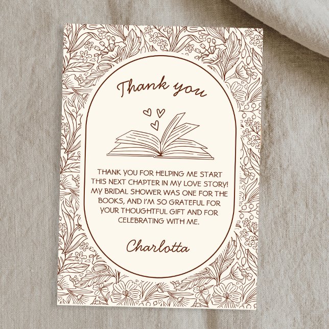 Tarjeta De Agradecimiento Book Club Theme Floral Brown Bridal Shower (Book Club Theme Floral Brown Bridal Shower Thank You Card)
