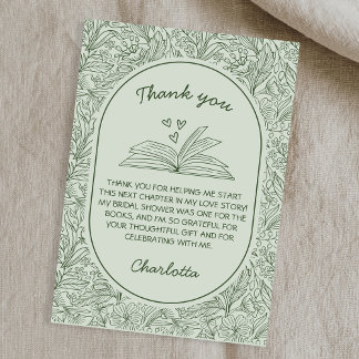 Tarjeta De Agradecimiento Book Club Theme Floral Sage Green Bridal Shower