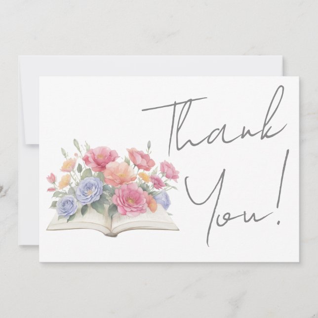 Tarjeta De Agradecimiento Book Floral Thank You (Anverso)