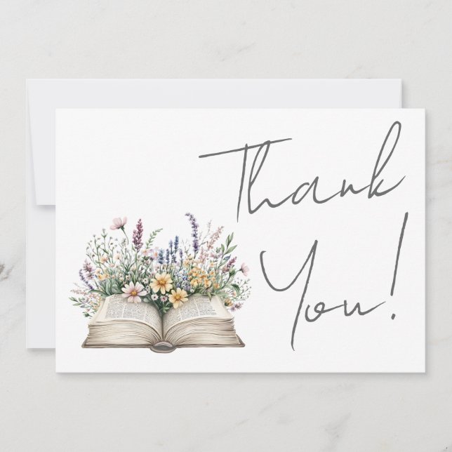 Tarjeta De Agradecimiento Book Floral Thank You (Anverso)