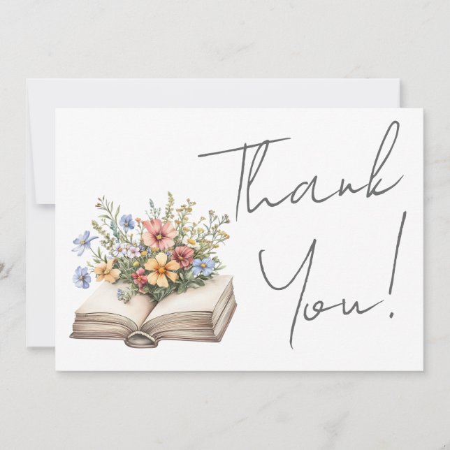 Tarjeta De Agradecimiento Book Floral Thank You (Anverso)