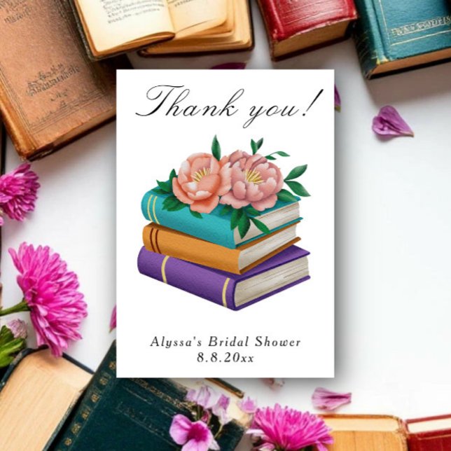 Tarjeta De Agradecimiento Books Floral Bridal Shower Thank you (Subido por el creador)