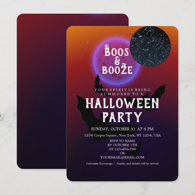 Tarjeta De Agradecimiento Boos y Booze Halloween Scary Fiesta  (Anverso / Reverso)