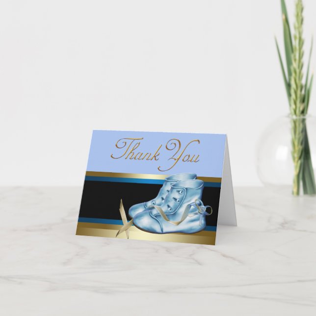 Tarjeta De Agradecimiento Booties Black Gold Blue Baby Booties (Anverso)