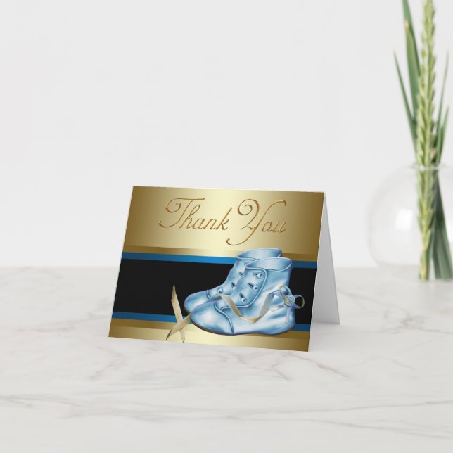 Tarjeta De Agradecimiento Booties Black Gold Blue Baby Booties (Anverso)