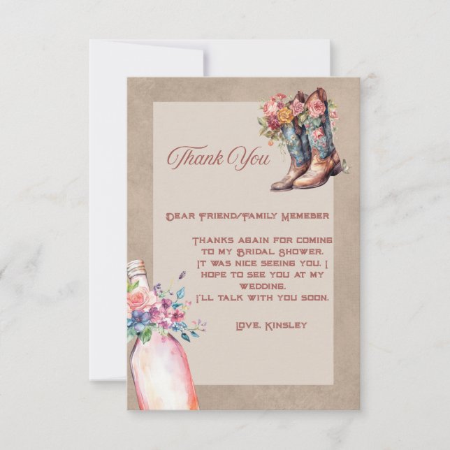 Tarjeta De Agradecimiento Boots Brunch & Bubbly Flat Gracias Card (Anverso)