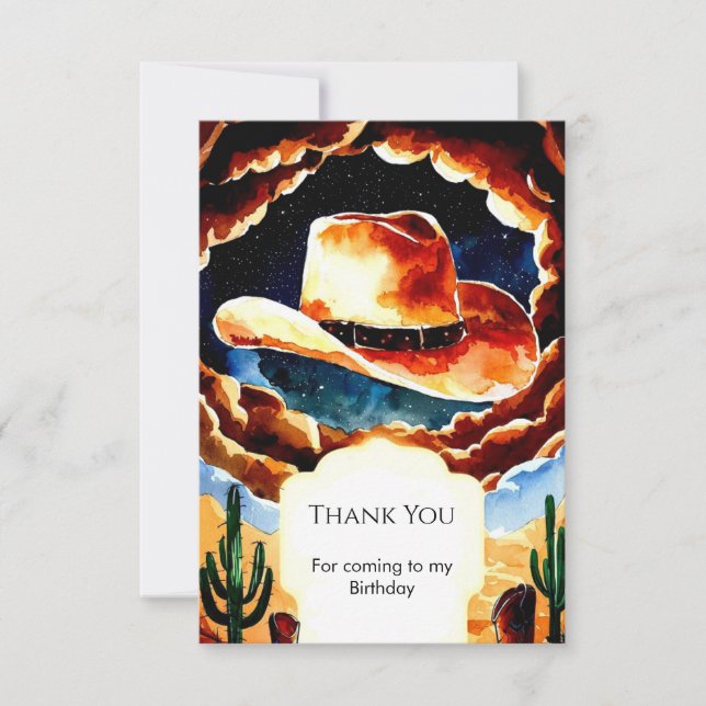 Tarjeta De Agradecimiento Boots encantados Cumpleaños de Cowboy (Anverso)