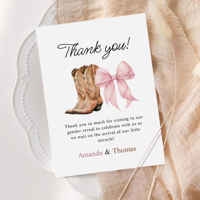 Tarjeta De Agradecimiento Boots or Bows Western Gender Reveal (Subido por el creador)